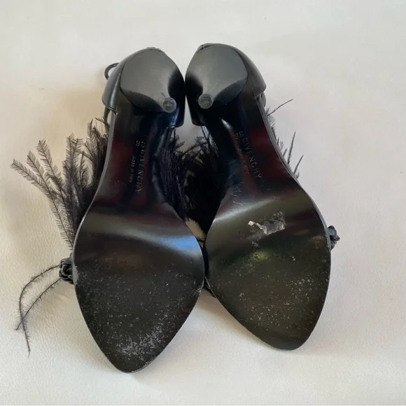 GIVENCHY Runaway Black Feathers Ankle Straps Heel sandals SZ 6/36 - Picture 12 of 13